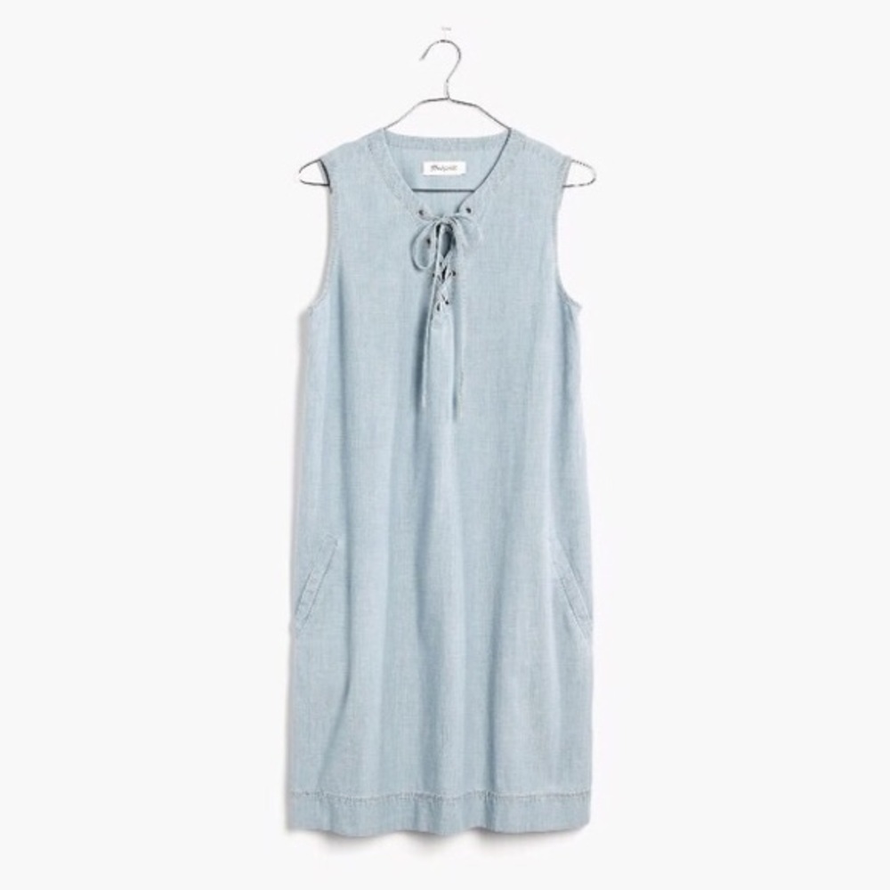 Madewell Chambray Lace-up Shift Dress - Picture 2 of 8